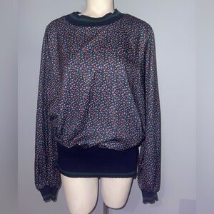 Jack + Avery Women's Long Sleeve Blue Floral Pullover Blouse Size L